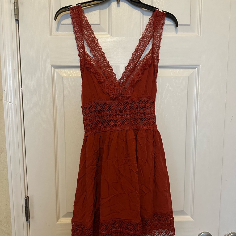 Lace Detail Mini Dress in Rust